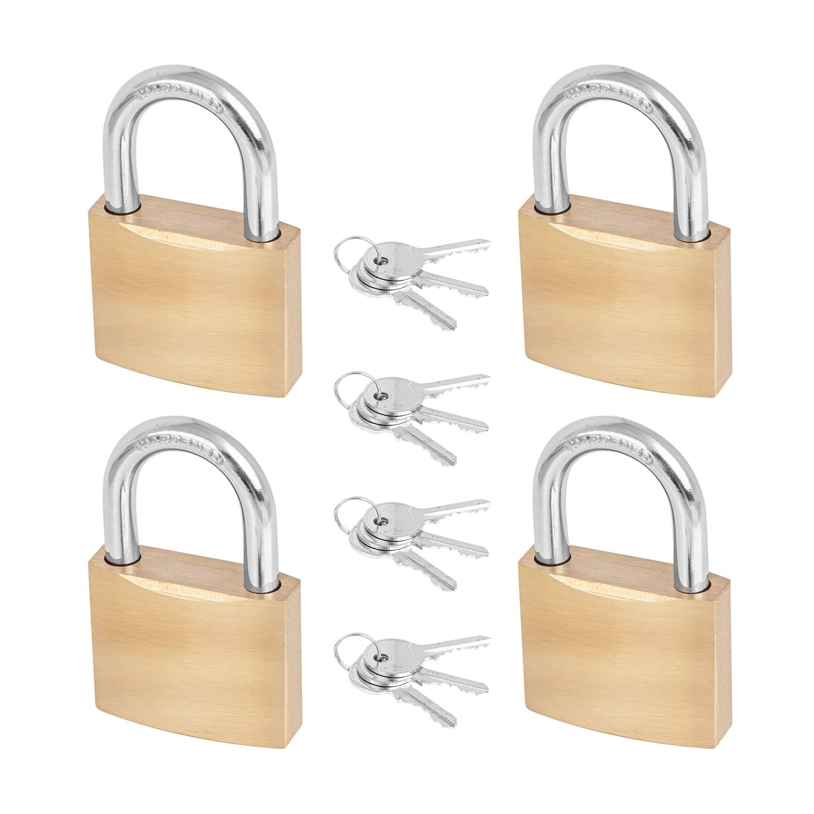 4 Pack Solid Brass Keyed Padlock with Key – Wide Lock Body 1-9/16 in. (40 mm)…