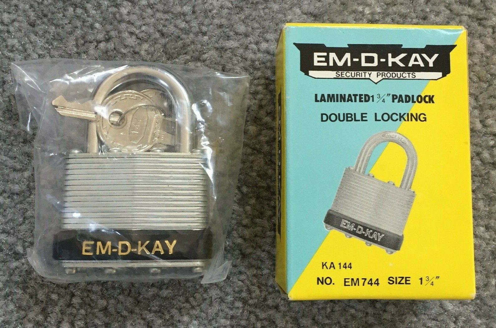 Vintage EM-D-KAY Laminated 1 3/4″ Padlock Double Locking Hardened Steel Shackle