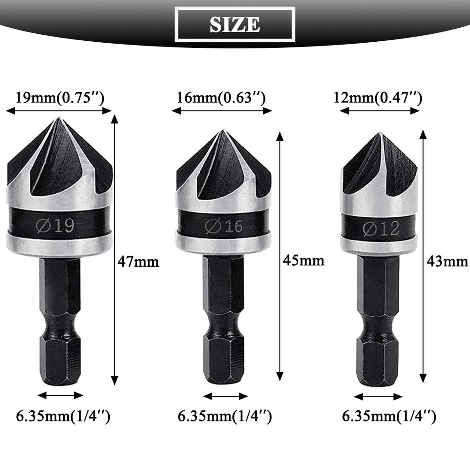 3Pcs Countersink Drill Bits 5 Flute 90 Degree Chamfering Countersink Drill Bi…