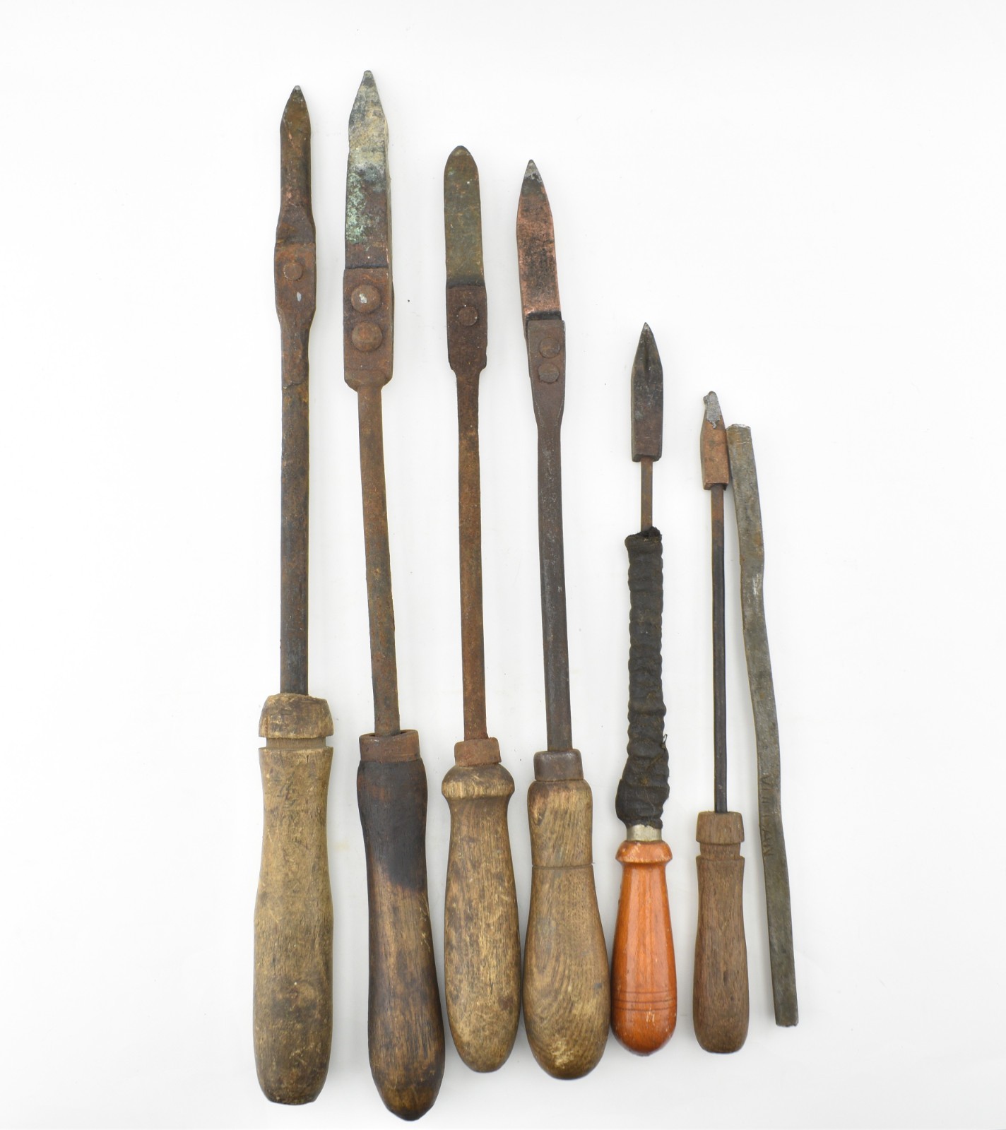 6x Antique VTG Copper Head Wooden Handle Soldering Irons Old Blacksmith Tools