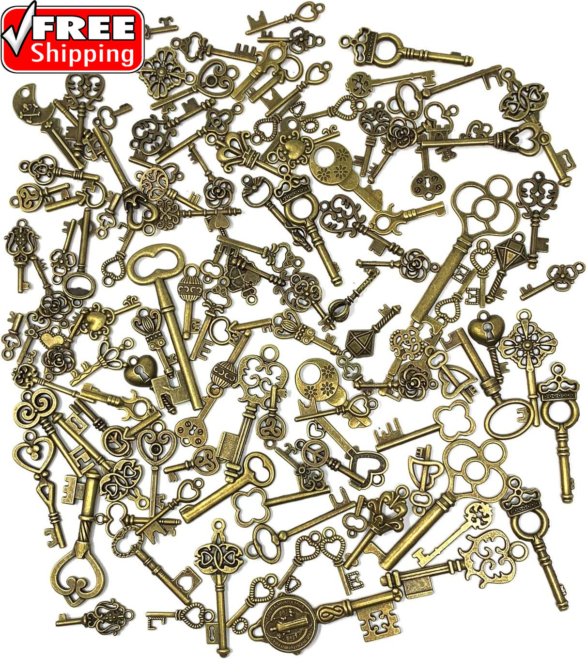 125 PCS Vintage Skeleton Key Set Charms, Mixed Antique Style Bronze Brass for P