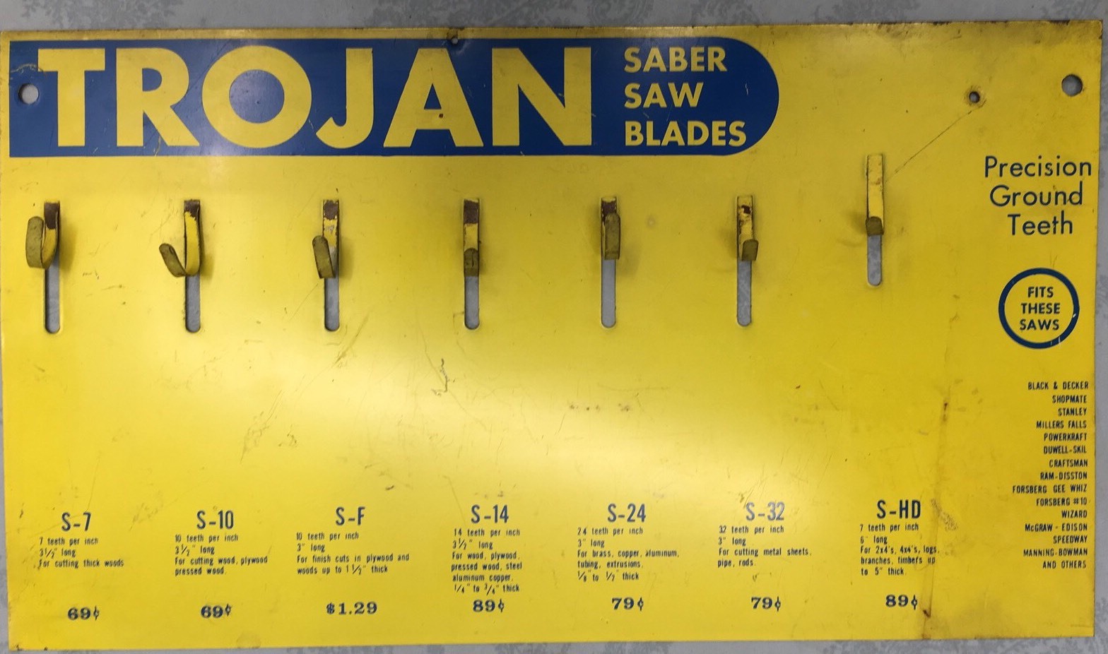 Vintage Trojan Saber Saw Blades ~ Metal Display Rack