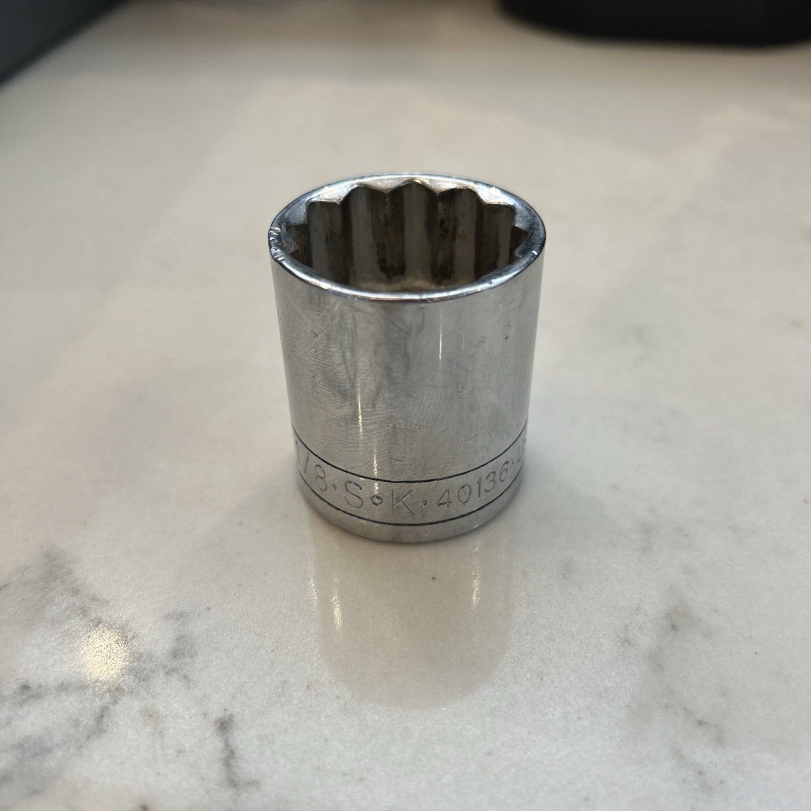 S-K SK TOOLS 40136, 1/2 drive 12pt Socket, size 1-1/8in., made in USA