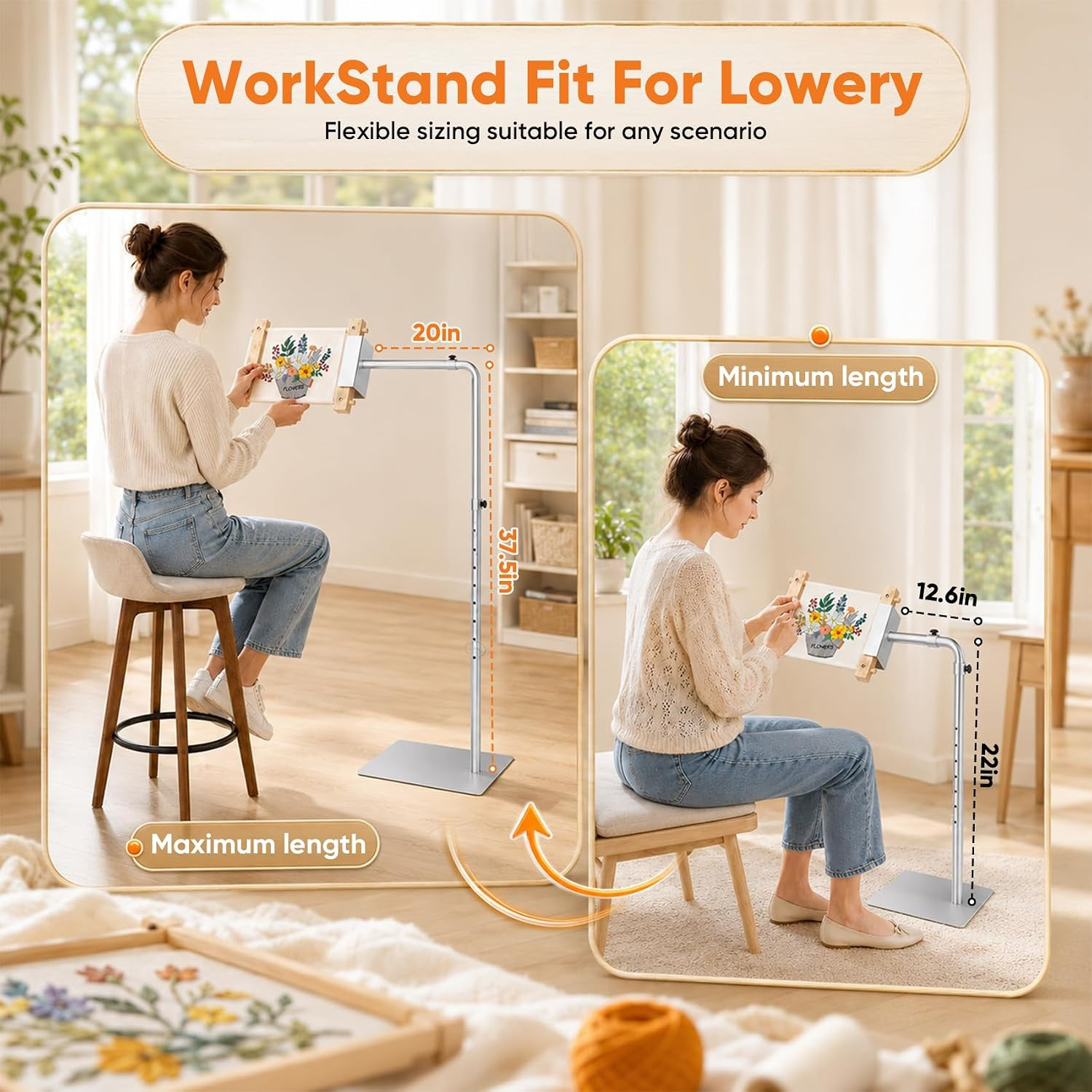Workstand with Side Clamp, Adjustable Cross Stitch Floor Stand, Rotating Needlep