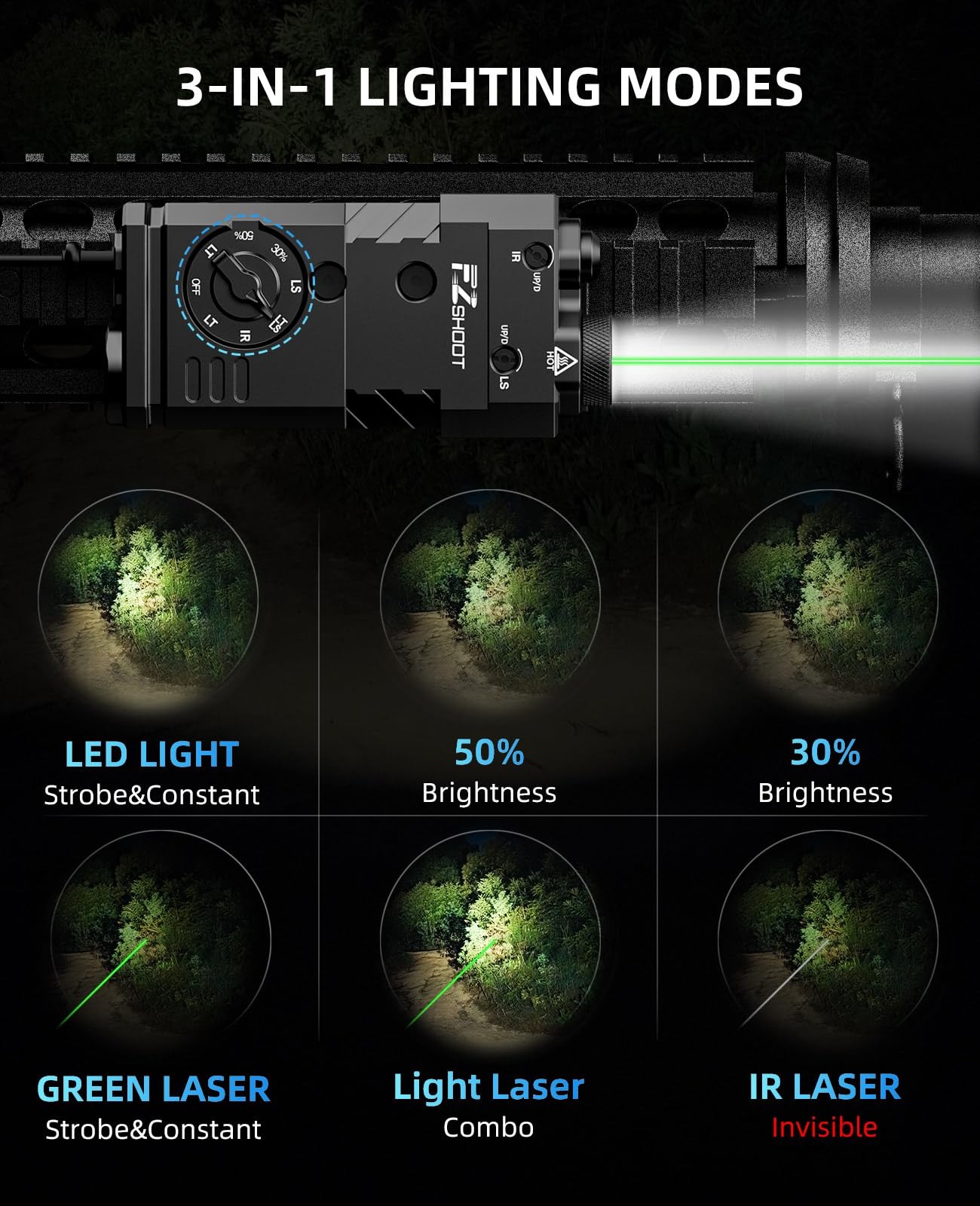 EZshoot 1600 Lumens Rifle Light Laser IR 3-in-1 Combo, Ar Black
