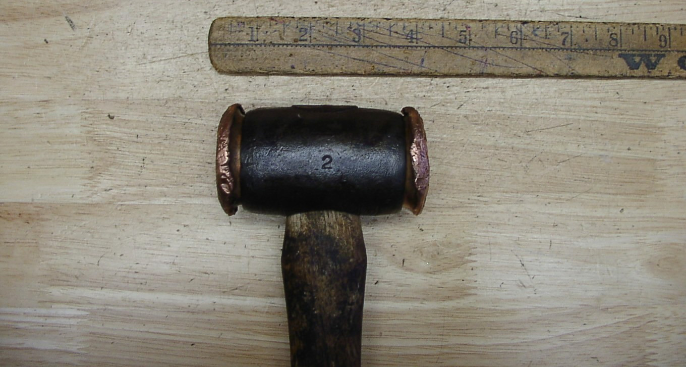 Vntg Unbr.2lb.11.9oz Copper Faced Hammer,3-5/8″ Head,7/8″ W X 1-15/16″ T Faces