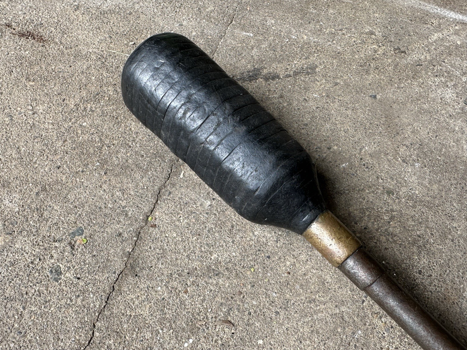 Antique 13” Flathead Screwdriver w/Stacked Leather Handle Brass Vintage