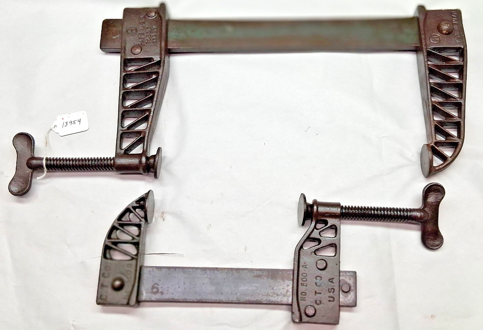 HARGRAVE, CT Tool, Vtg. Heavy Duty Bar Clamps (1) Deep Throat 12″ & (1) 6″, USA