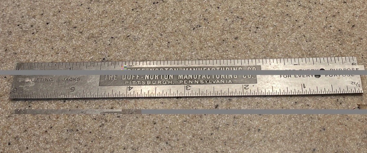Vintage Steel Ruler 6 in The Duff Norton Manufacturing Co Decimal Equivalents