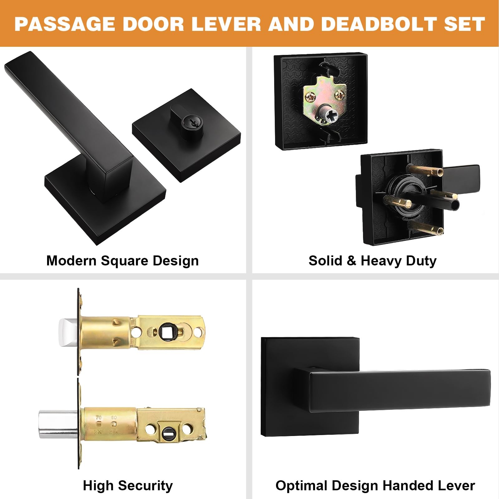 Probrico Matte Black Passage Handle and Single Cylinder Deadbolt,
