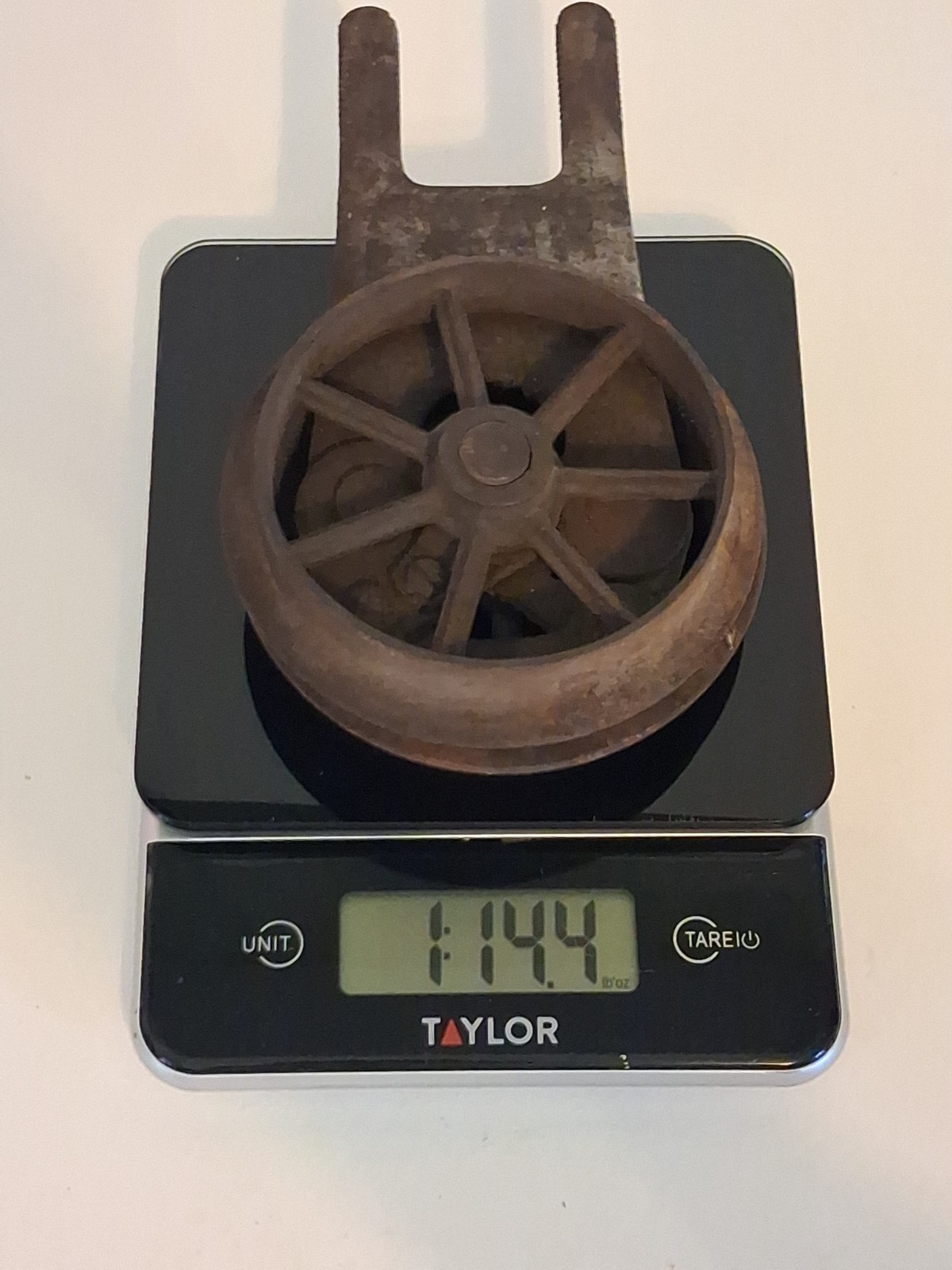 Antique Cast Iron Fork-Mounted Pulley Wheel Made By G.A. Colton. Patented 1890!
