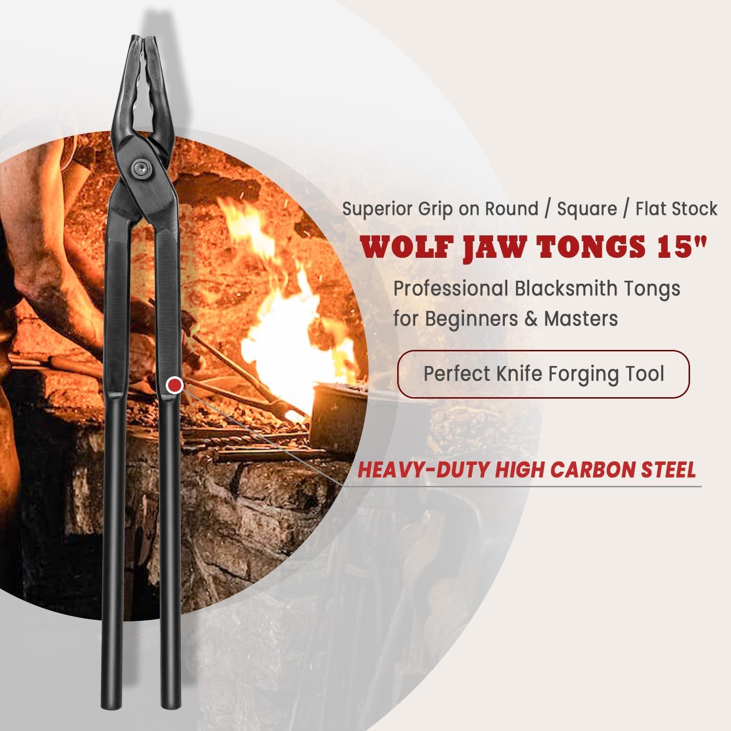 Blacksmith Tongs 15″ Wolf Jaw Tongs For Knief Making Steel Tongs