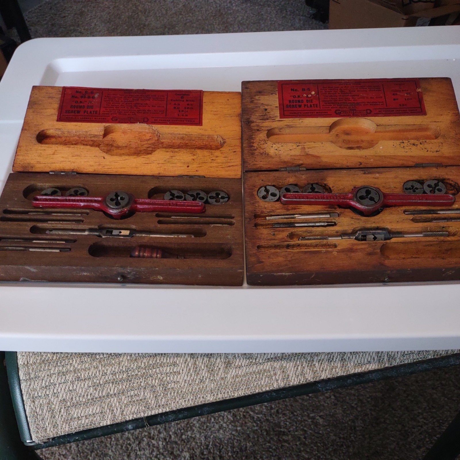 (2) Vintage Greenfield No.B6 or 99B6 O.K. Jr. Round Die & Tap Screw Plate Set