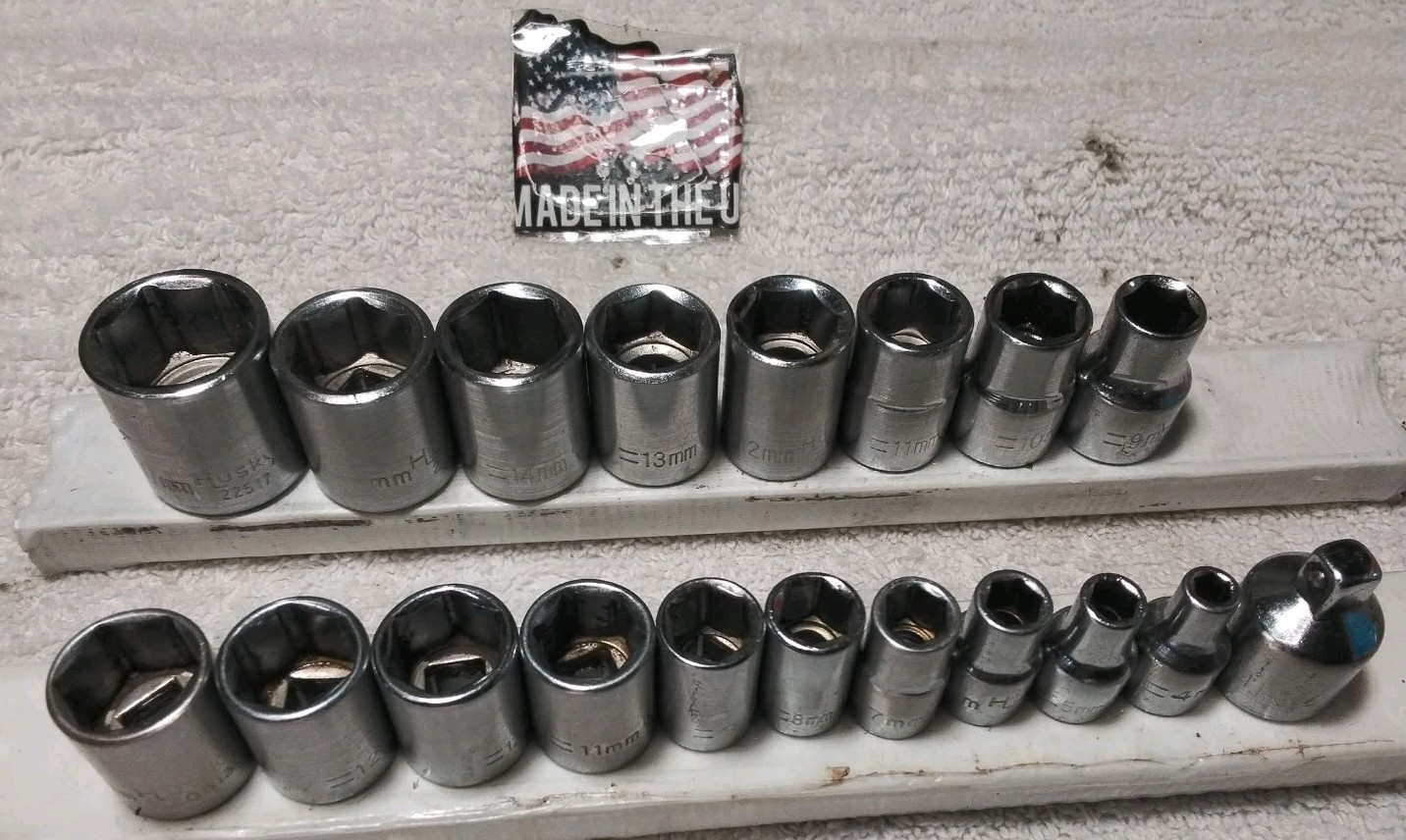 19pc. HUSKY 1/4″ & 3/8″ DRIVE 6PT SHALLOW METRIC SOCKET SET &ADAPTER USA 🇺🇸