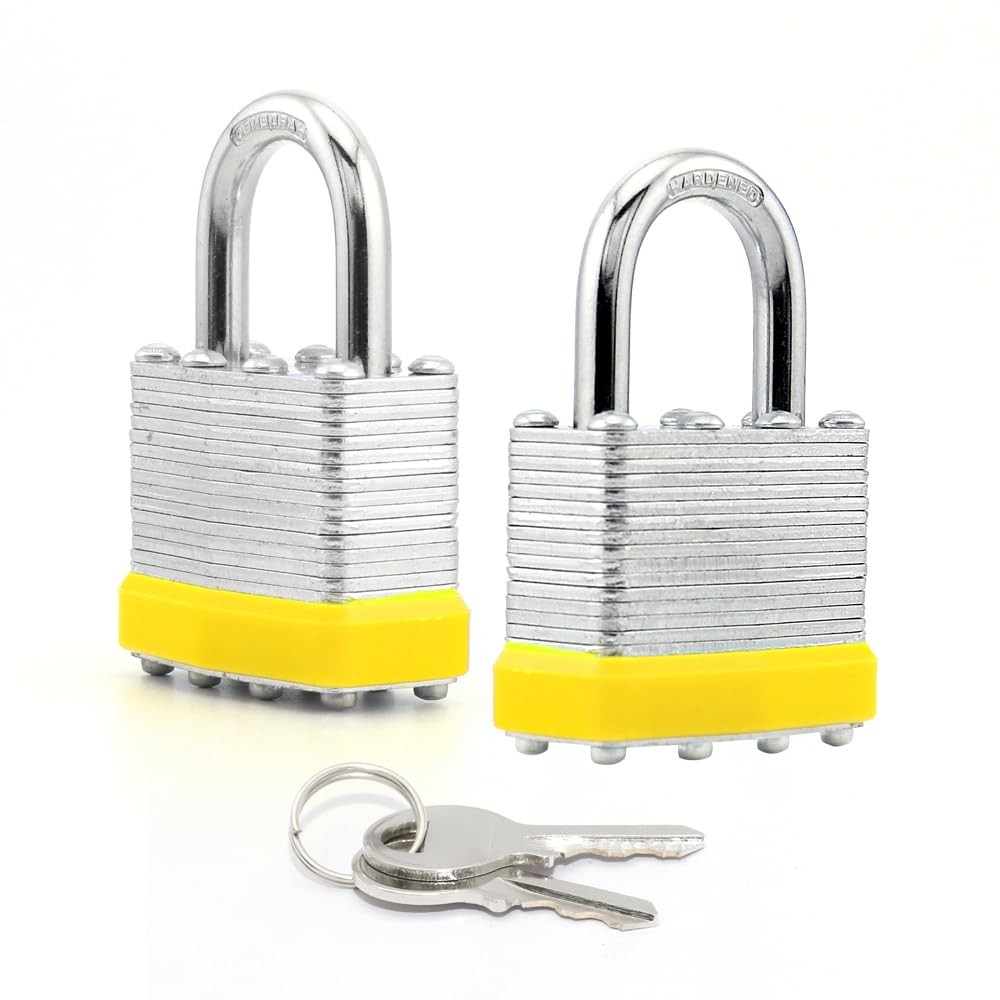 Laminated Steel Padlocks Keyed Alike Normal Shackle 40mm Pack of 2 Yellow