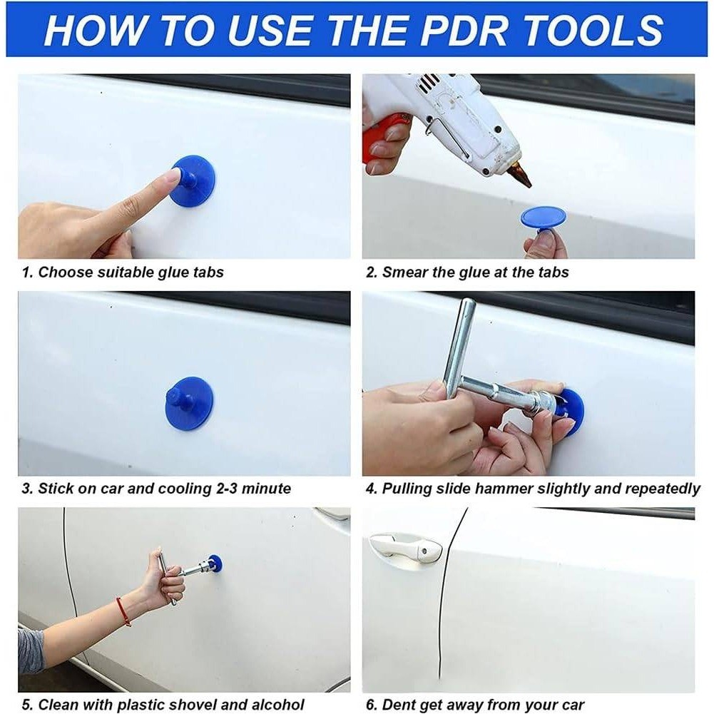 Set of 19 Dent Repair Puller Kit Universal T-Bar Slide Hammer Tool Car Paintle