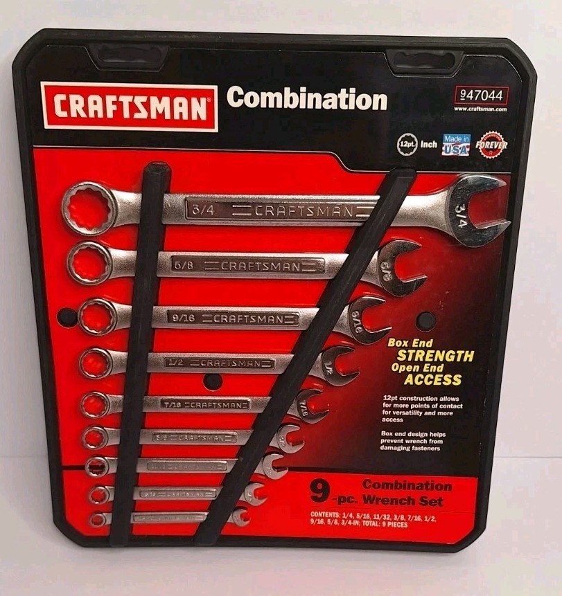 NOS Craftsman USA 9 PC SAE Combination Wrench Set (D1)