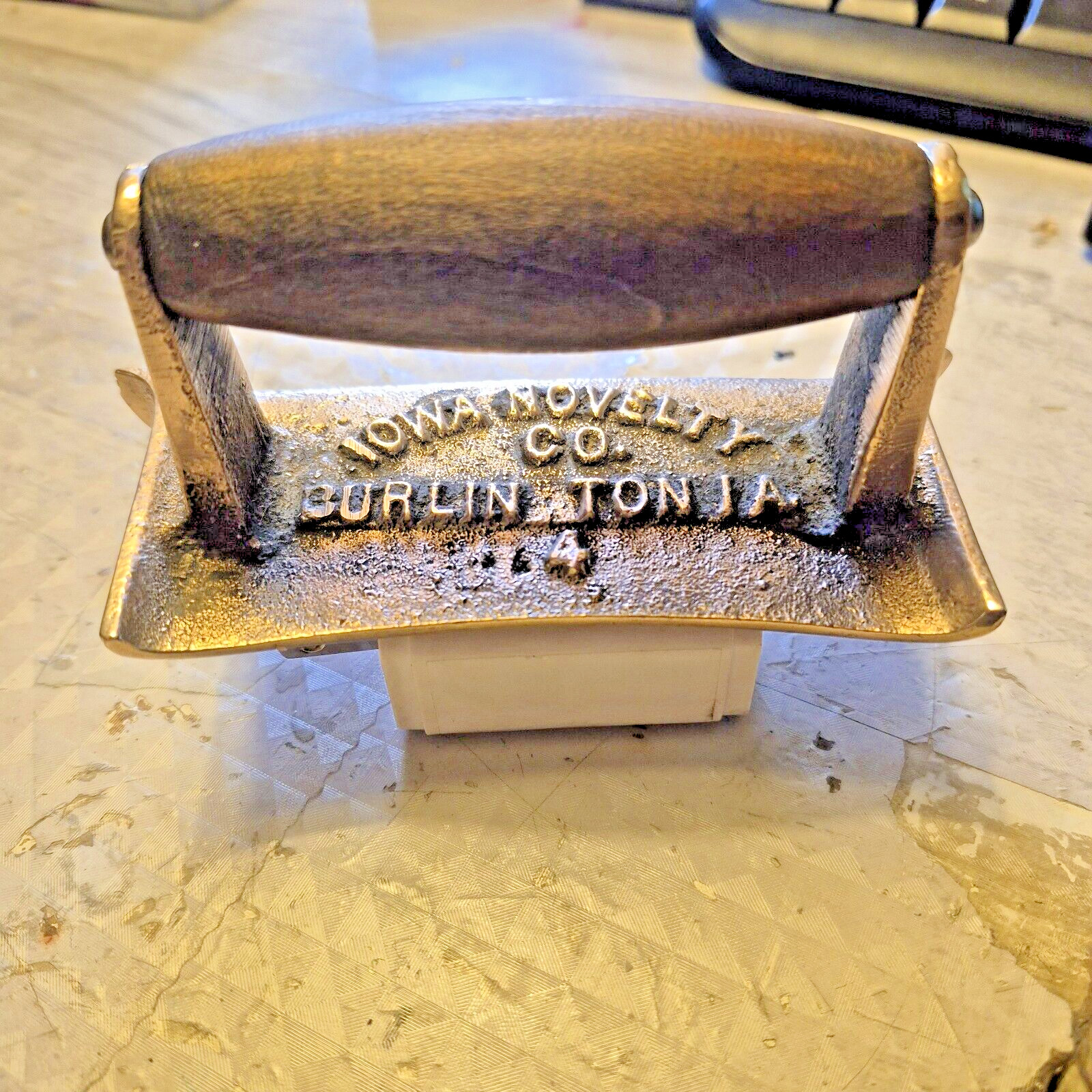 Iowa Novelty Co. Cement Tool Burlington, Iowa Solid Brass with Wood Handle NICE