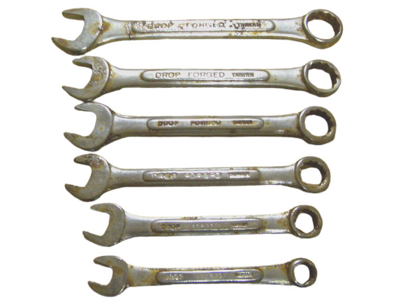 DROP FORGED VINTAGE LOT of SIX (6) COMBINATION DUAL WRENCHES – USED – VG COND.