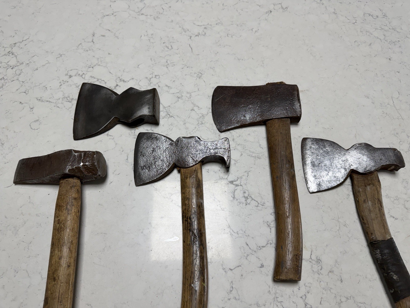Vintage Forged Steel Axes Hatchets Heads Wood Handles 15” Lot of 5