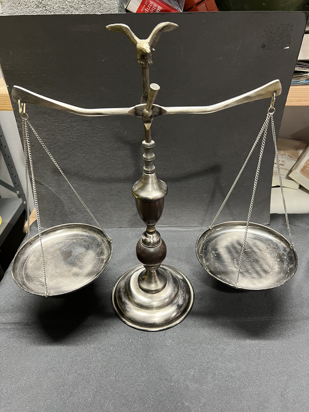 Vintage Balance Scale Eagle Topper Silver With Wood Accents A Price Import Japan