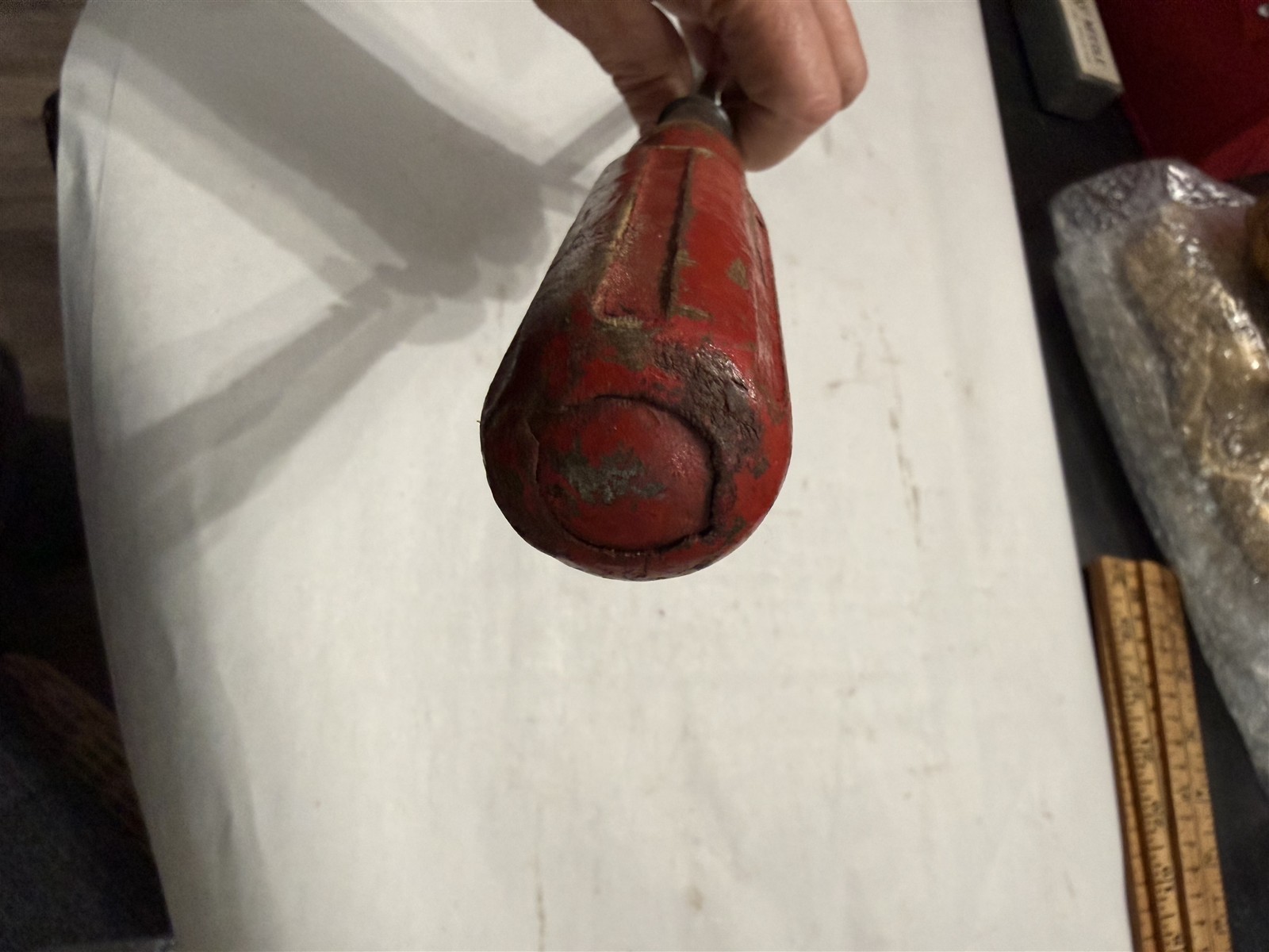 Vintage Wood Screwdriver Flat Head Red Wood Handle Farmhouse