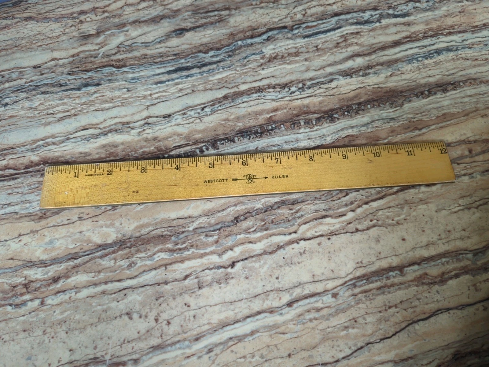 Vintage Made In USA 12″ Wooden Ruler Westcott Metal Edge.