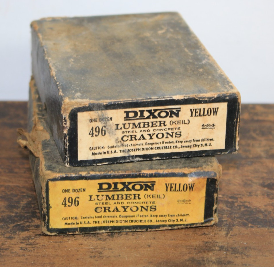 Dixon Lumber crayons 2 partial boxes 496 yellow blue red vintage