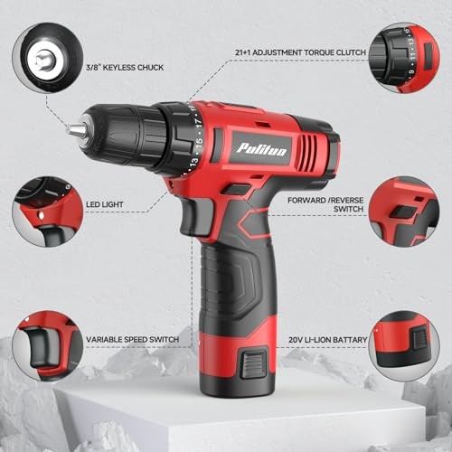 149-Piece Home Drill Set with 12V Red Cordless Drill, Hand Tools, 12V Set(Red)