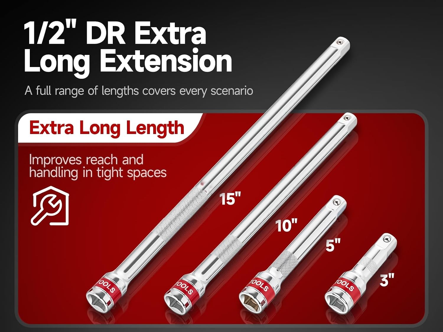 1/2 inch 5 Piece Socket Extension Set 1/2 inch Drive Socket Set Extra Long