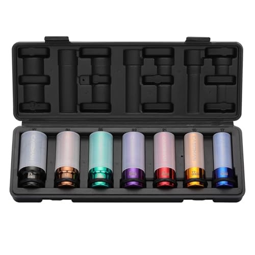7PCS 1/2″ Drive Deep Lug Nut Impact Socket Set, Non-marring & Thin Wall Wheel