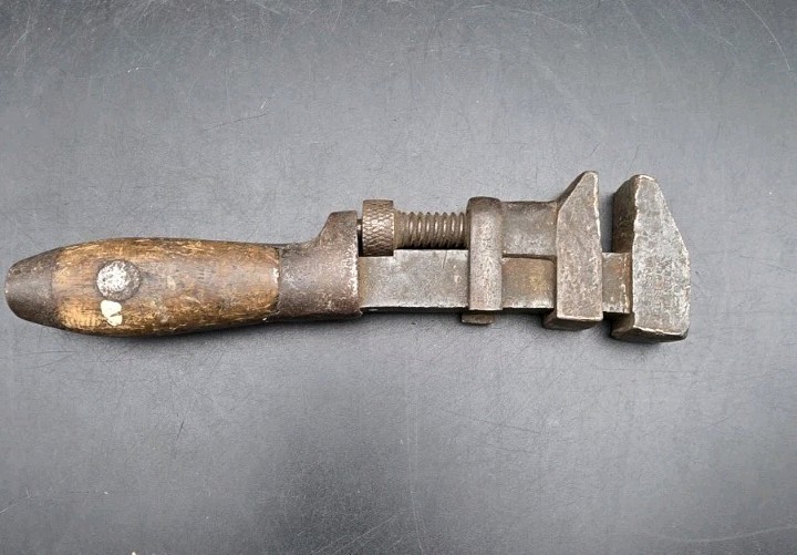 Antique 6-3/4” COES Monkey Wrench Wood Handle Early 1900s Adjustable Wrench USA