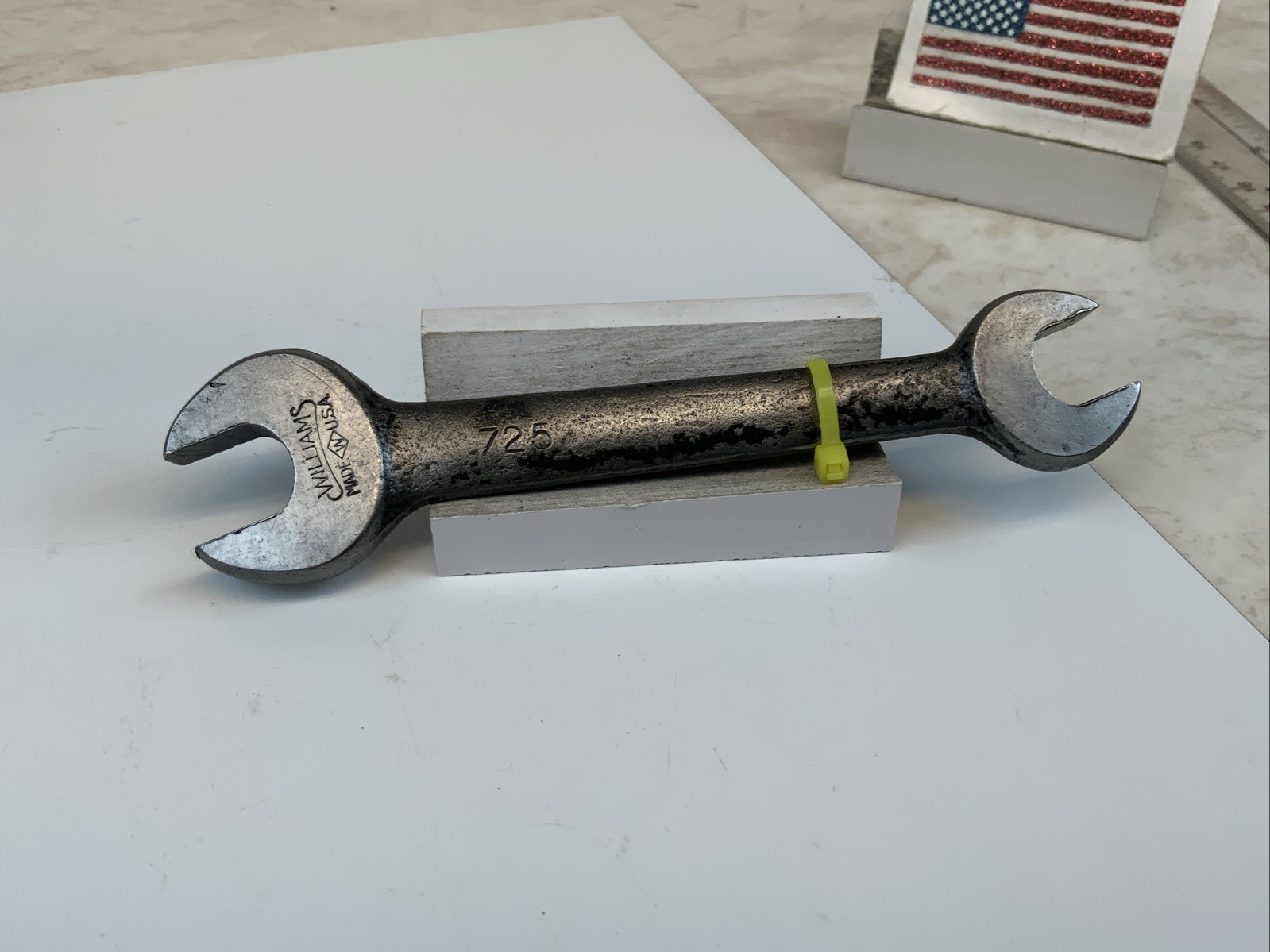 WILLIAMS 725, 1/2in. X 9/16in. Open End Wrench, USA Made – Yellow