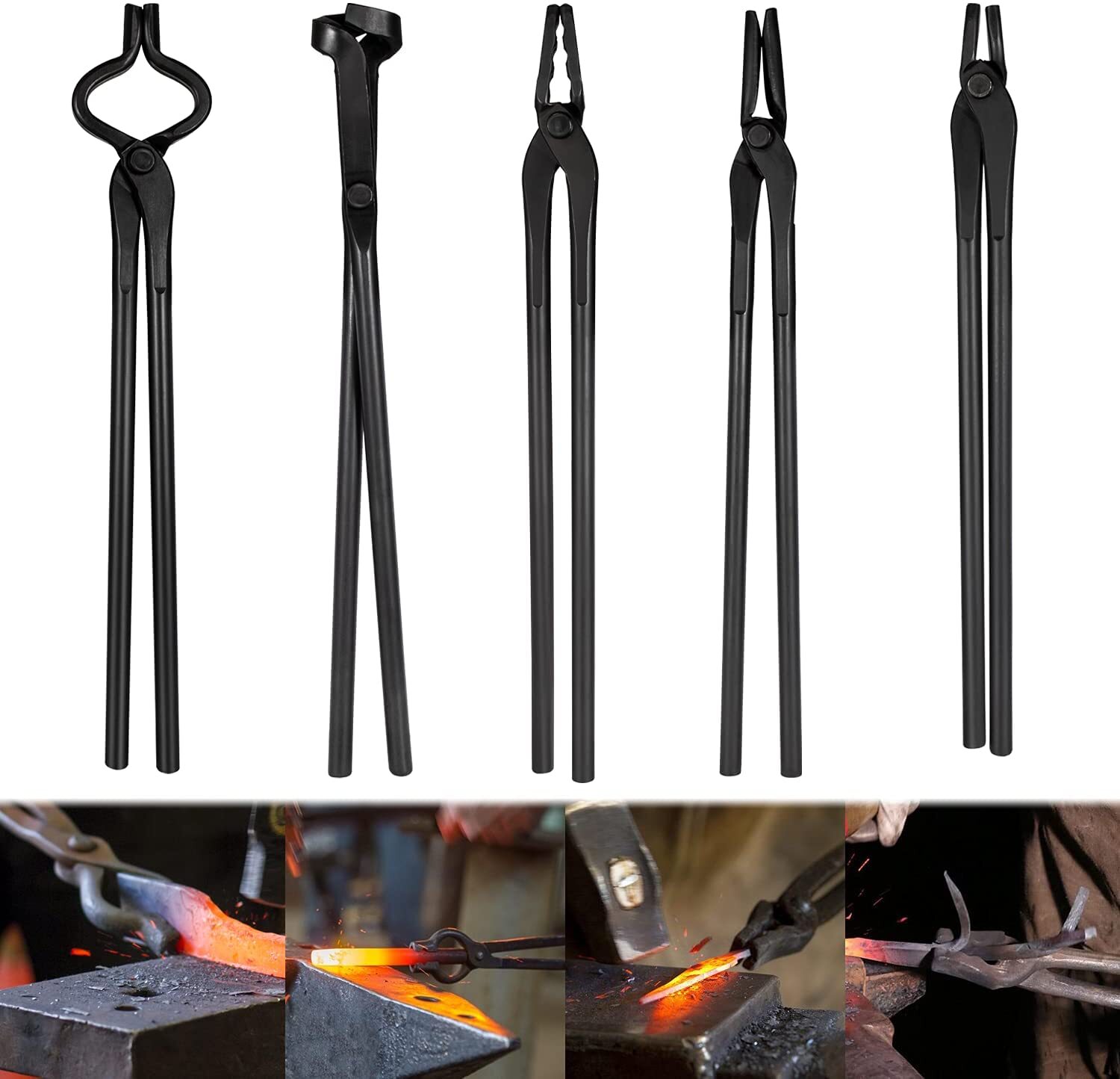 Blacksmith Tongs Tools Set Flat Tongs & Square Jaw Tongs Bolt Tongs Blade Tongs