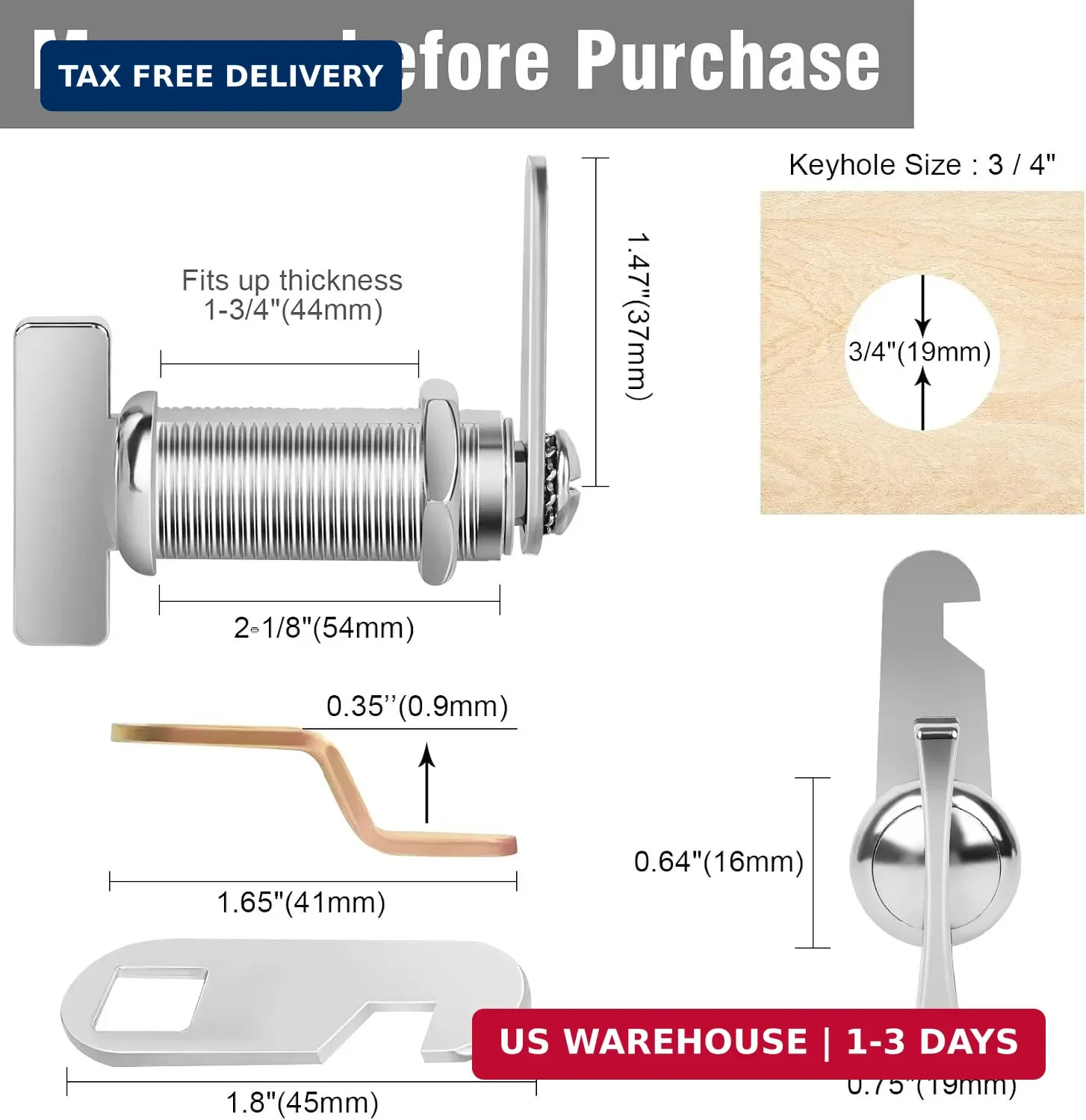 Sartartue Thumb Cam Locks – 2 Inch, Extra Long RV Storage Locks – Keyless Non-Lo