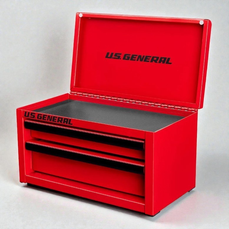 U.S General Mini Tool Box 2-Drawer Red Drawer Liner Metal Storage Organizer NEW