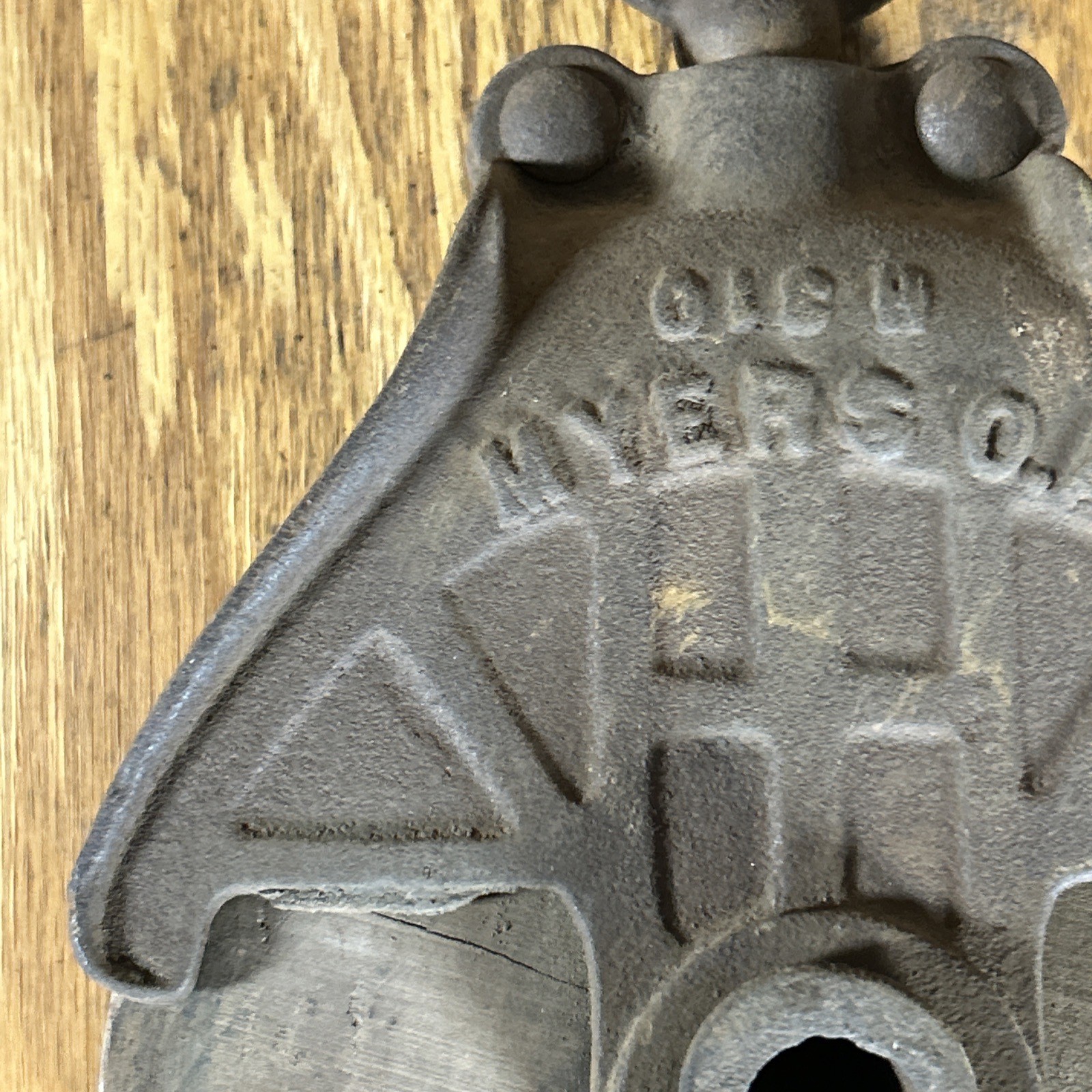 Antique Cast Iron Pulley Myers OK USA 118 H Farm Decor Wood Wheel