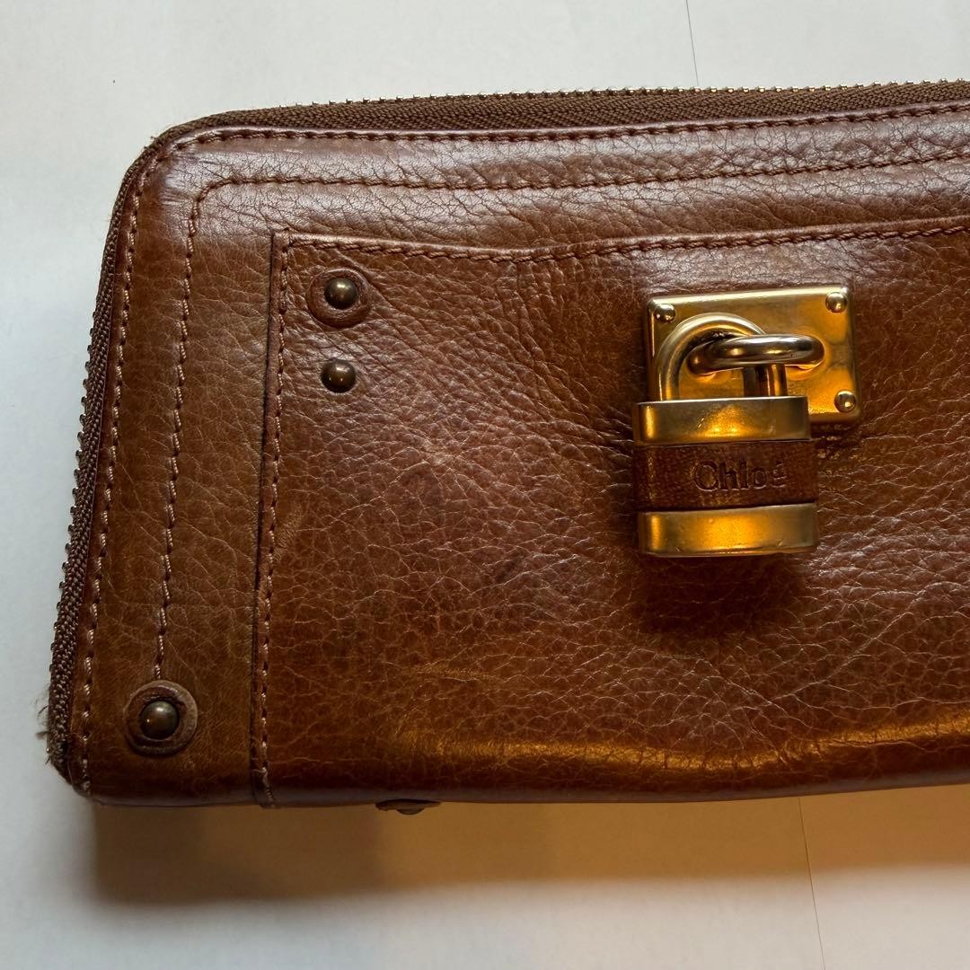 Chloe Round Zip Wallet Paddington Brown Leather Gold Silver Used