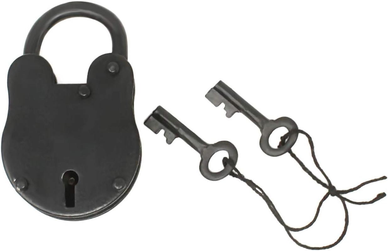 Antique Solid Iron Lock with Skeleton Keys – Pirate Treasure Lock (3″)