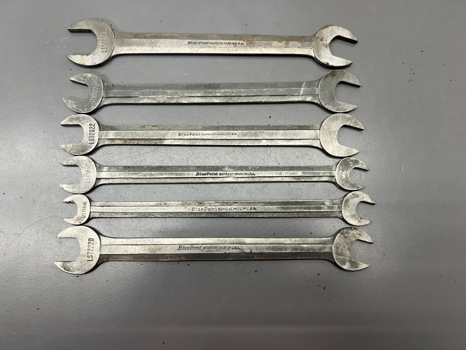 (e) VINTAGE SNAP ON BLUE POINT SUPREME 6pc SAE TAPPET WRENCH SET W ROLL – USA