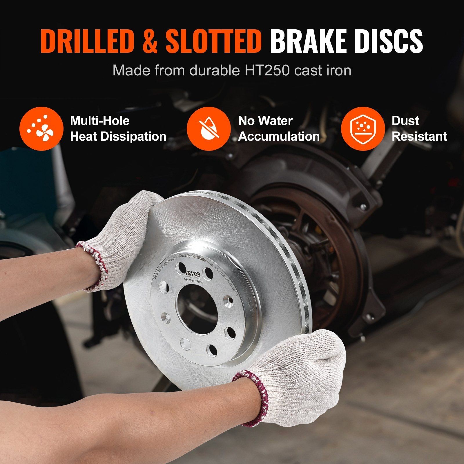 Front Brake Assembly 257mm Ceramic Pads Rotors 10.1in HT250 Rustproof Coating