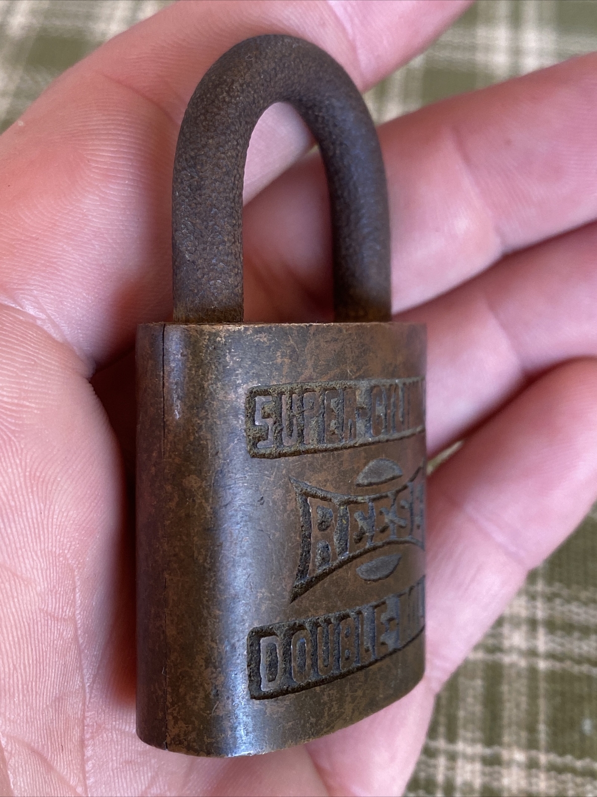 Antique Vtg Reese SUPER CYLINDER DOUBLE BOLT Brass or Bronze & Steel Pad Lock