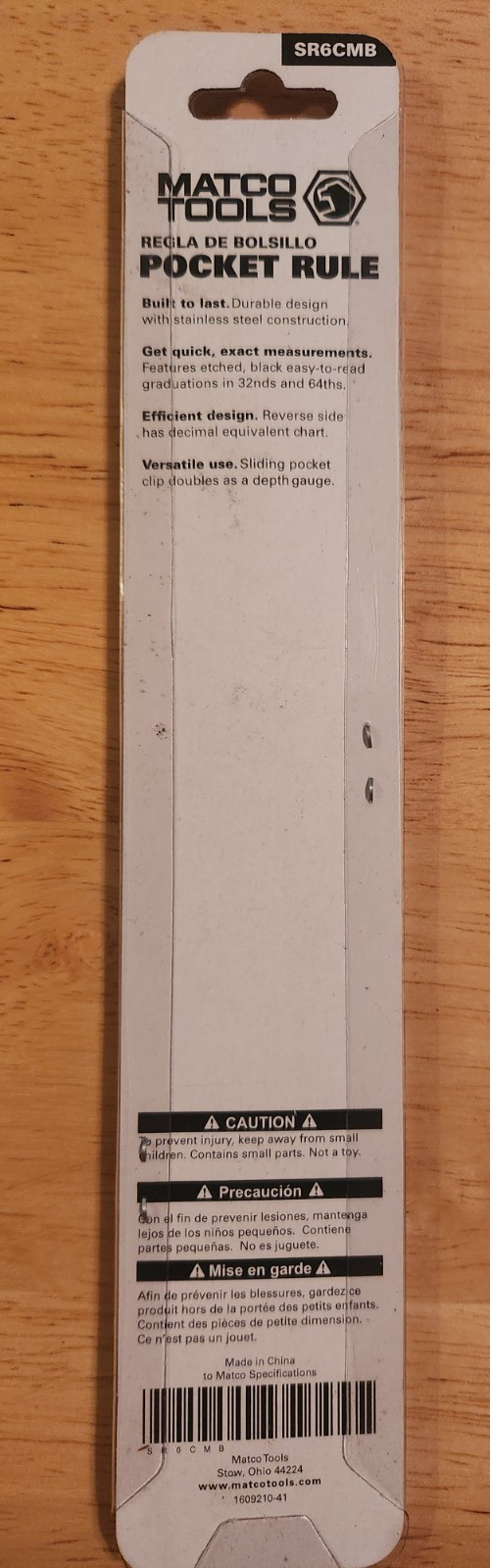 Stainless Pocket Rule w/ Sliding Clip Depth Gauge