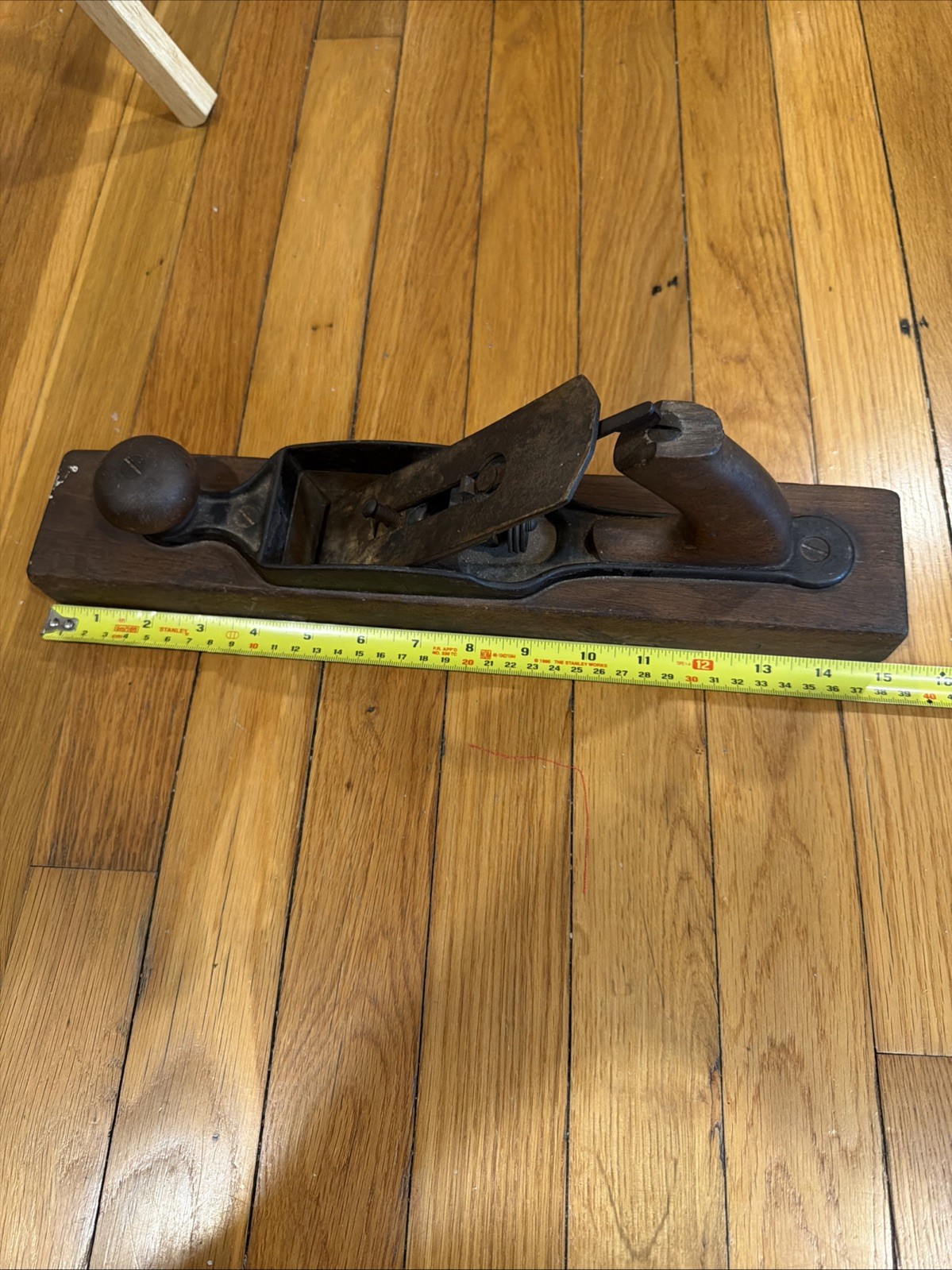 Antique Wood Carpentry Tool 15″ Planer Plane Has Age Loose Blade