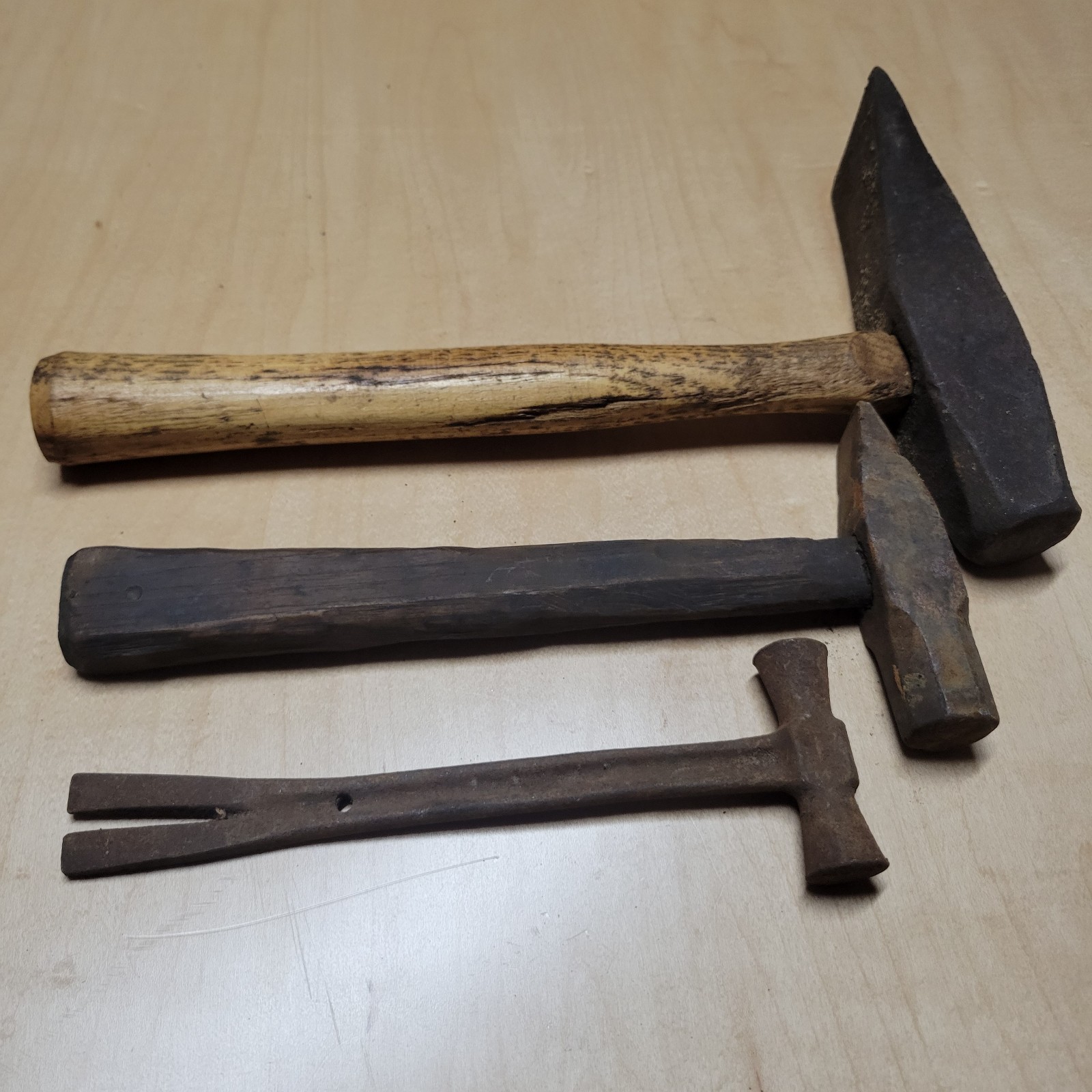 Lot of 3 Vintage Hammers Malleable Iron, Tack, Blacksmith Hammers