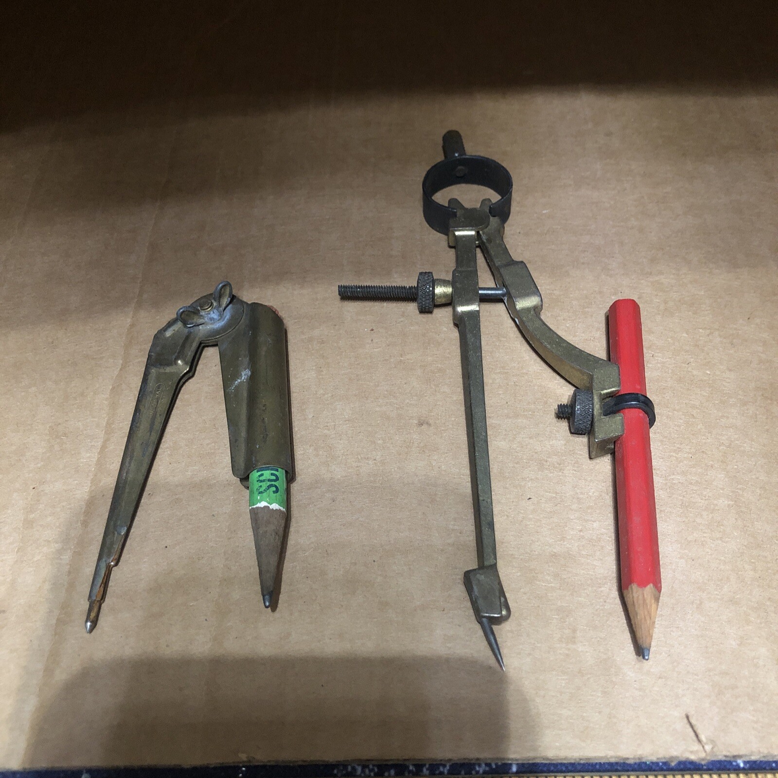 2 Vintage Calipers Bow Compass Drafting Tools USA Brass Metal Measure