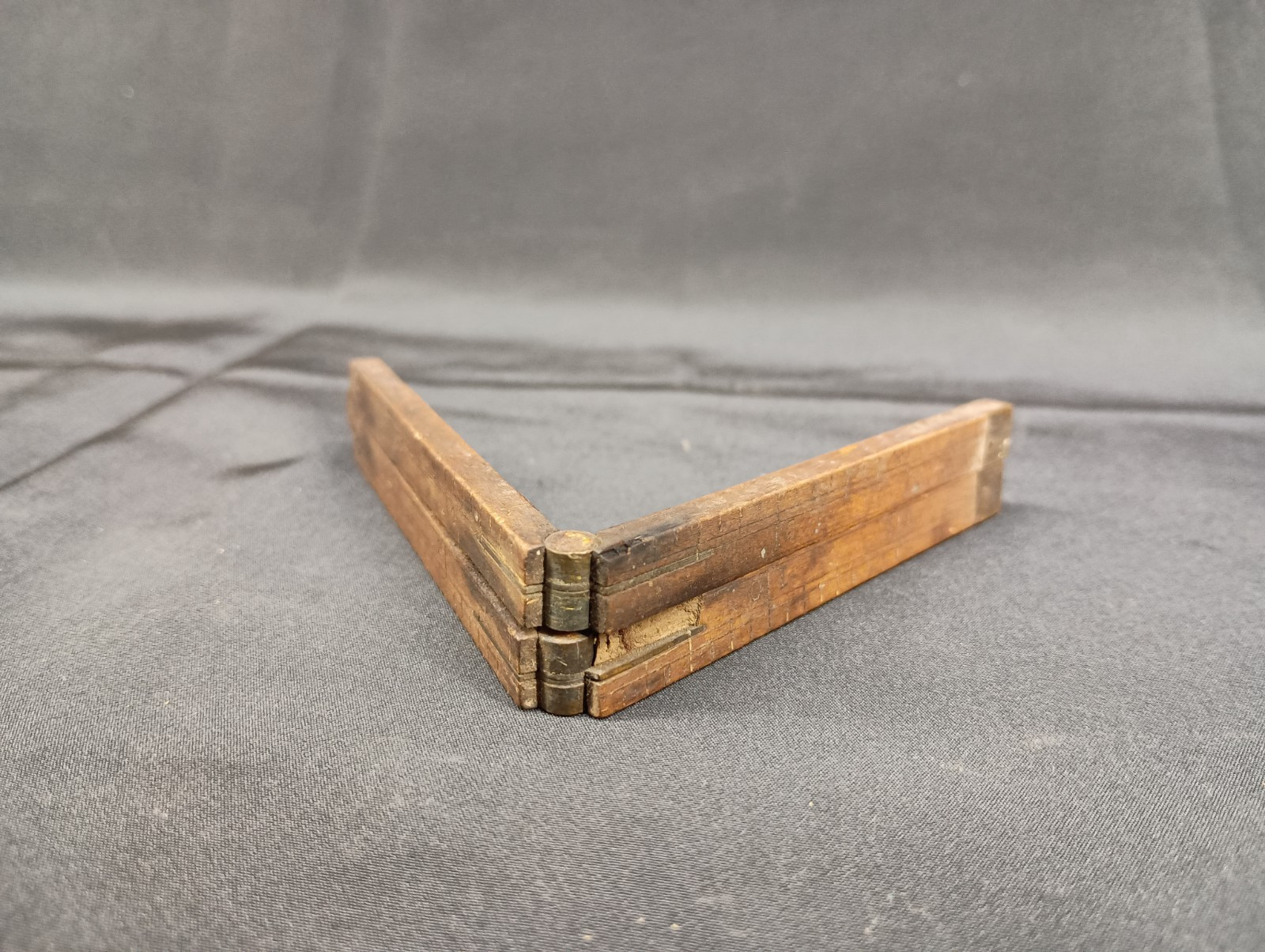 Rare brass & Wood 12″ inch Upson Nut Co. fold out wooden ruler No. 69