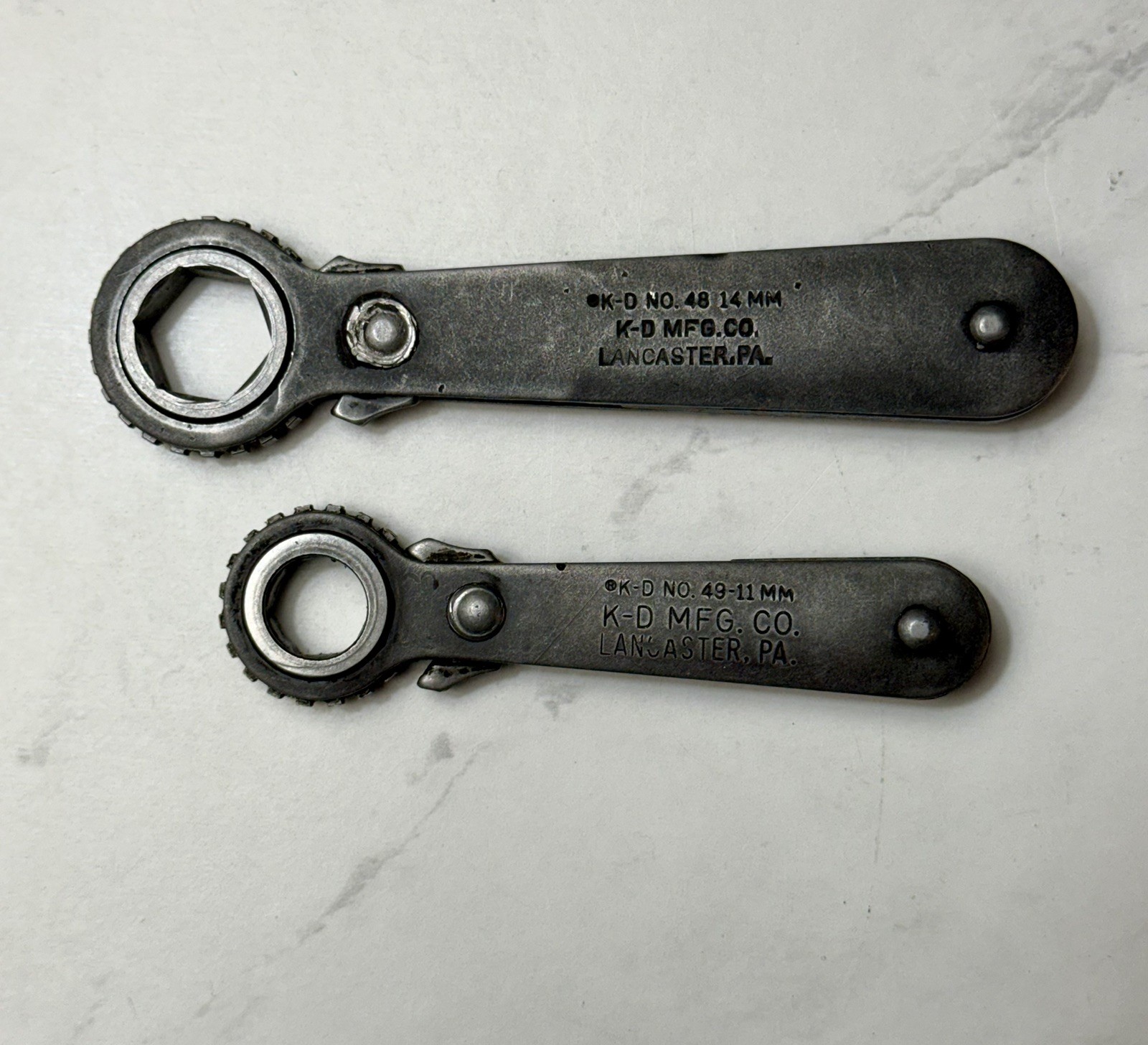 K-D Tool 6 Point Reversible Short Ratcheting Wrench No 48 & 49 14mm 11mm USA