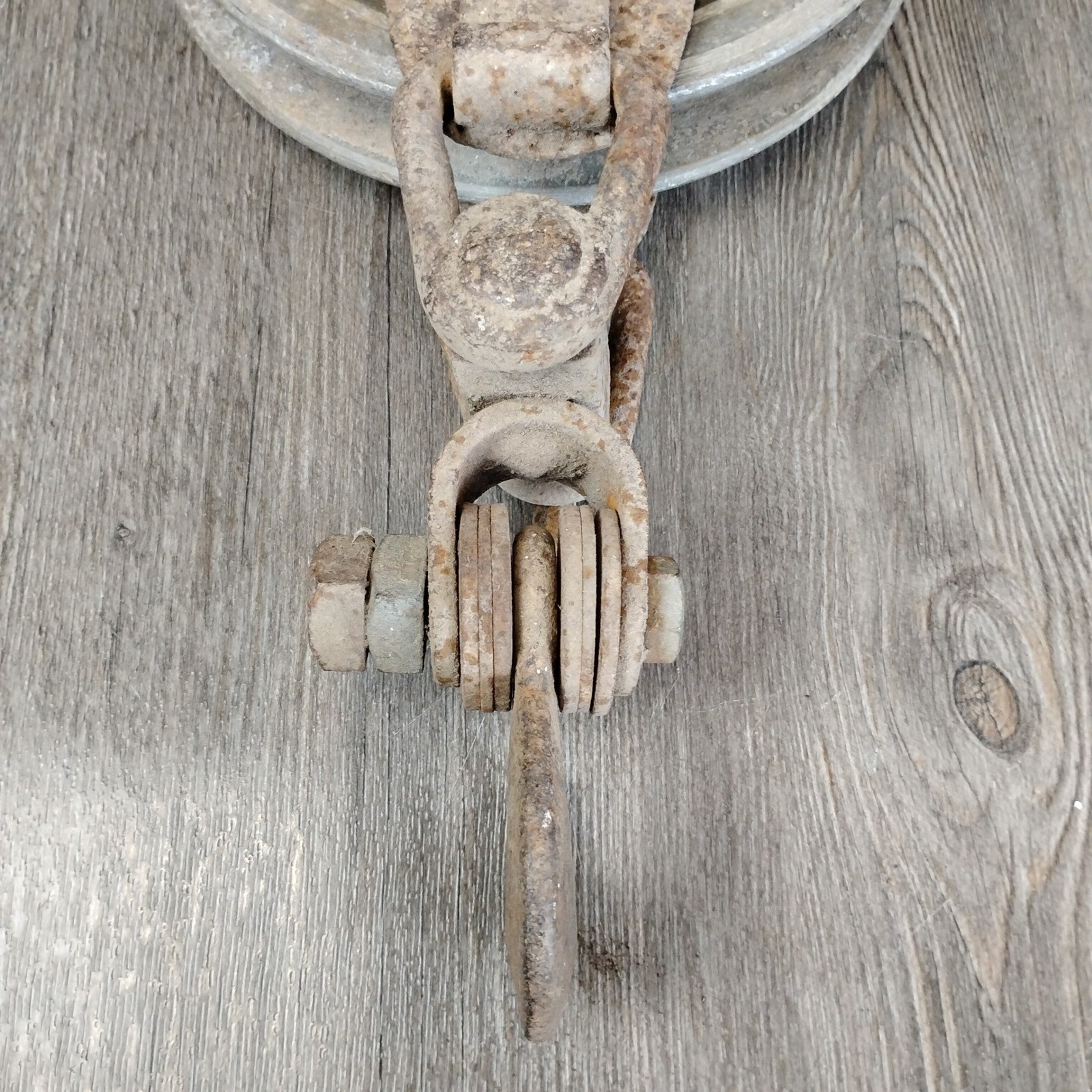 Vintage Industrial Snatch Block Pulley Cast Iron Steel Hook Steampunk Decor 17in