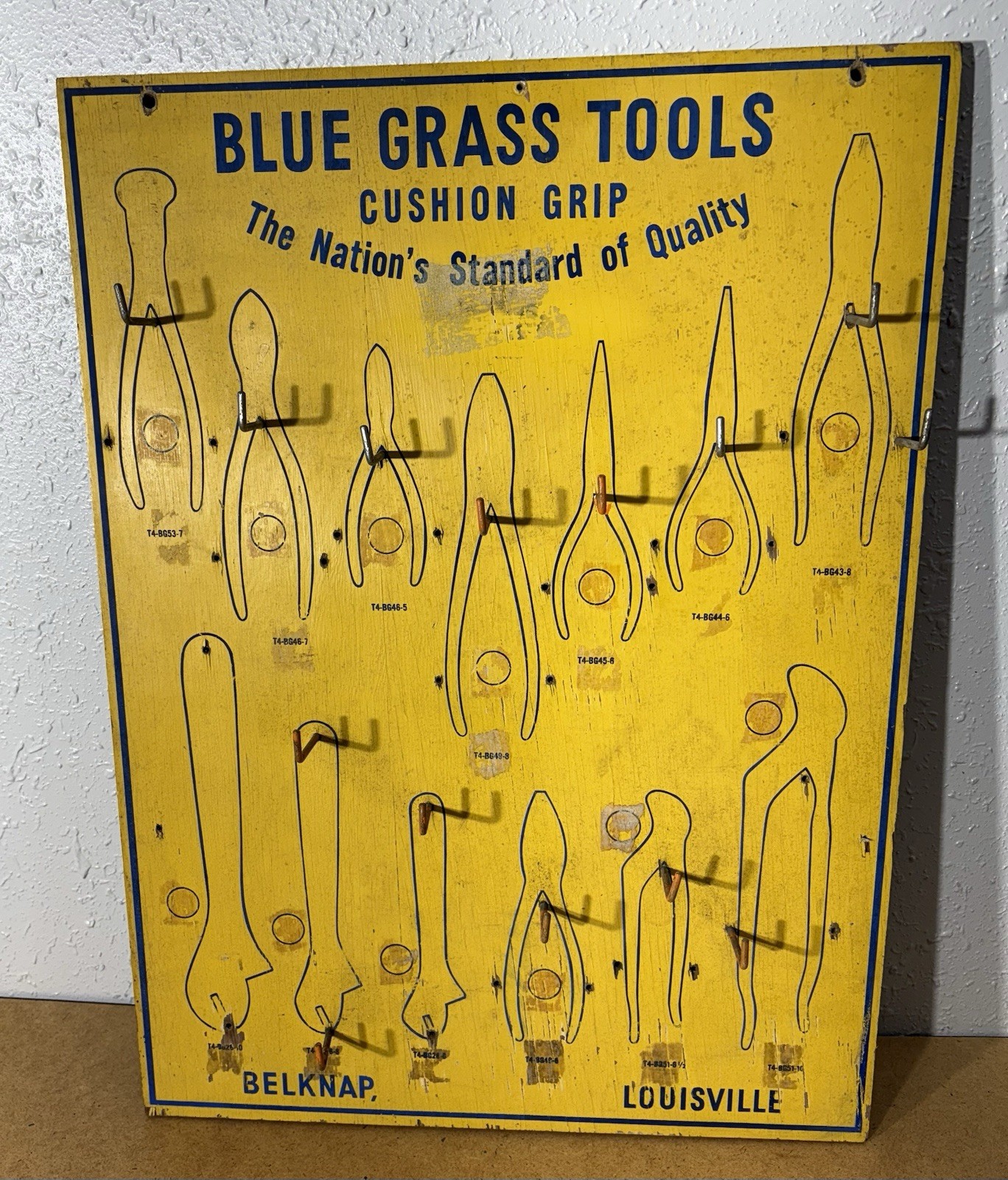 Vintage Tools BELKNAP BLUE GRASS Advertising Display Tool Board Mechanic Auto